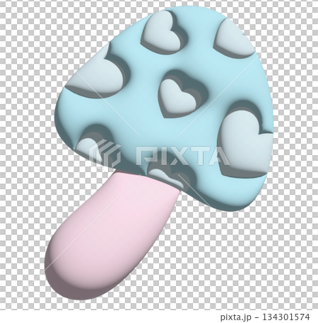 Inflated 3D mushroom with heart pattern for model, plant, tree, spring, autumn, nature, garden, vegetable, vegan, restaurant, food icon, sticker, supermarket, grocery shopping, market, cute patch, pin 134301574
