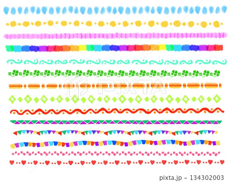 丸やしずくや旗やハートなどのカラフルな飾り罫線イラスト! 丸やしずくや旗やハートなどのカラフルな飾り罫線イラスト! 134302003