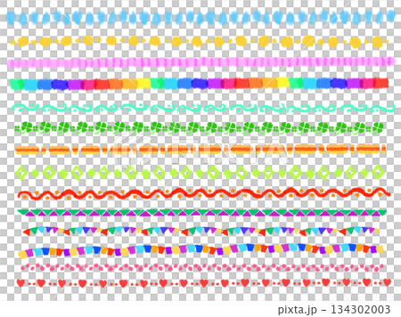 丸やしずくや旗やハートなどのカラフルな飾り罫線イラスト! 丸やしずくや旗やハートなどのカラフルな飾り罫線イラスト! 134302003