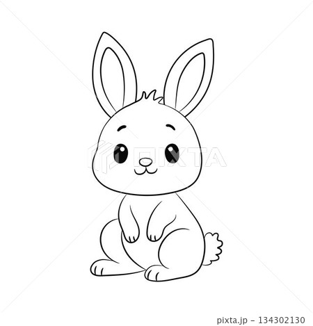 Cute cartoon rabbit line art outline drawing for coloring book Cute cartoon rabbit line art outline drawing for coloring book 134302130