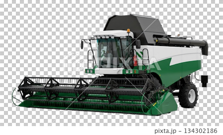 A grain harvester stands alone, designed for collecting crops such as wheat and barley in agricultural fields. It features cutting equipment at the front for efficient harvest. A grain harvester stands alone, designed for collecting crops such as wheat and barley in agricultural fields. It features cutting equipment at the front for efficient harvest. 134302186