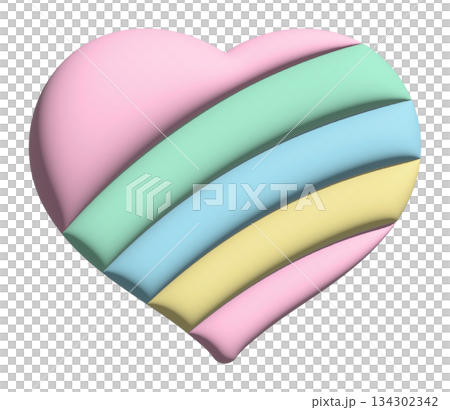 Inflated 3D rainbow heart for Valentine's Day, sticker, merchandise, fabric, decoration, love icon, campaign badge, sign, symbol, women empowerment, girl power, pin, cute patch, brooch, Pride Month 134302342