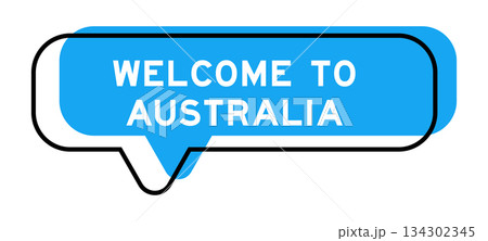 Speech banner and blue shade with word welcome to australia on white background 134302345