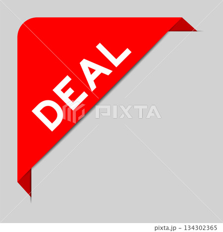 Red color of corner label banner with word deal on gray background 134302365