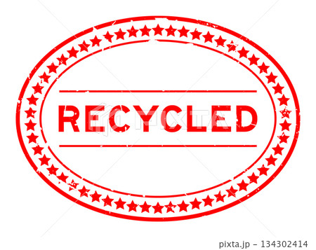 Grunge red recycled word oval seal stamp on white background 134302414
