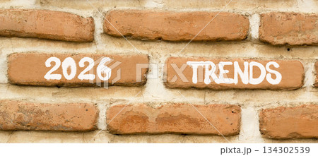 2026 Trends new year symbol. Concept words 2026 Trends on beautiful brown brick wall. Beautiful brown brick wall background. Business and 2026 Trends new year concept. Copy space. 2026 Trends new year symbol. Concept words 2026 Trends on beautiful brown brick wall. Beautiful brown brick wall background. Business and 2026 Trends new year concept. Copy space. 134302539