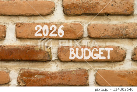 2026 Budget symbol. Concept words 2026 Budget on beautiful brown brick wall. Beautiful brown brick wall background. Business and 2026 budget concept. Copy space. 2026 Budget symbol. Concept words 2026 Budget on beautiful brown brick wall. Beautiful brown brick wall background. Business and 2026 budget concept. Copy space. 134302540