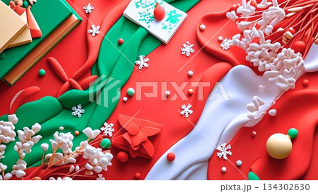 クレイ粘土風　クリスマス、プレゼント、贈り物、ギフト、装飾、クリスマスイメージ、背景 134302630