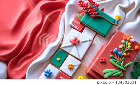 クレイ粘土風　クリスマス、プレゼント、贈り物、ギフト、装飾、クリスマスイメージ、背景 134302631