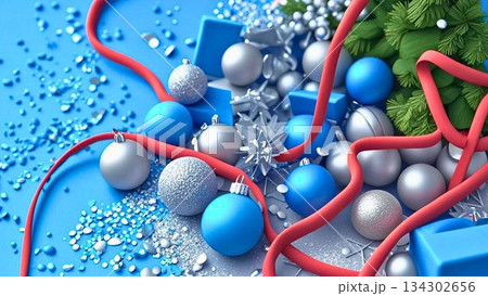 クレイ粘土風　クリスマスモチーフが飾られた背景 134302656