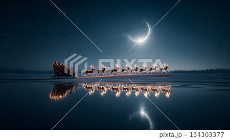 Santa sleigh with bright starlight reflection...のイラスト素材 [134303377] - PIXTA