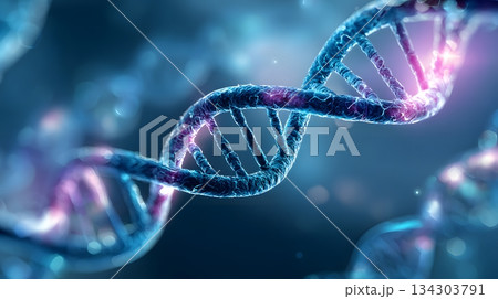 3D vector diagnostic biology slide with abstract gene arcs, lucid structure panels 134303791