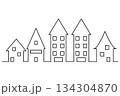 シンプルな街並みの線画ベクターイラスト｜住宅と都市の風景セット 134304870