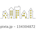 シンプルな街並みの線画ベクターイラスト｜住宅と都市の風景セット 134304872