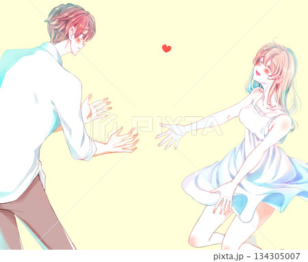 両手を広げる男女 恋愛 赤面 両手を広げる男女 恋愛 赤面 134305007