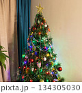 Shot of the decorated Christmas tree in the apartment 134305030
