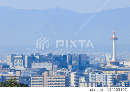 京都の街並み　京都駅と京都タワー (京都府京都市下京区) 134305107