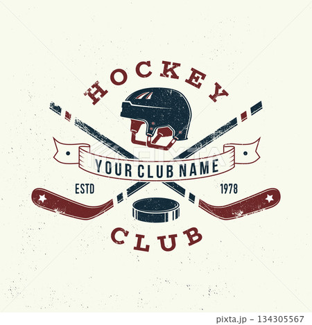 Ice Hockey club logo, badge design. Concept for shirt or logo, print, stamp or tee. Winter sport. Vector illustration. Hockey championship. 134305567