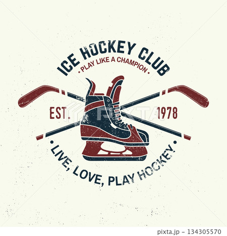 Ice Hockey club logo, badge design. Concept for shirt or logo, print, stamp or tee. Winter sport. Vector illustration. Hockey championship. 134305570