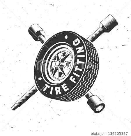 Auto service logo, emblems, badges and icons. Tire fitting. Vector. Service car repair, restoration and car club design elements. Auto service logo, emblems, badges and icons. Tire fitting. Vector. Service car repair, restoration and car club design elements. 134305587