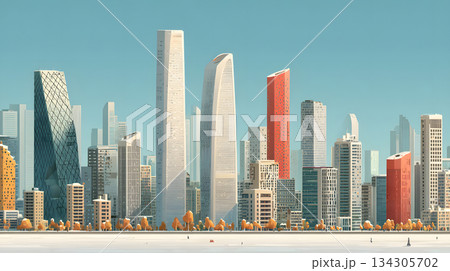 Minimal modern cityscape background with clean lines and geometric shapes. 134305702