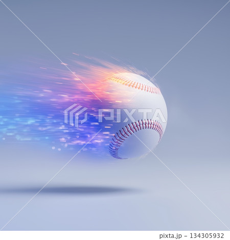 Baseball ball banner with dynamic colorful energetic light trails. Baseball wallpaper 134305932