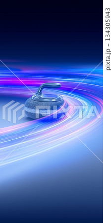 Curling stone banner with dynamic colorful energetic light trails. Curling wallpaper 134305943