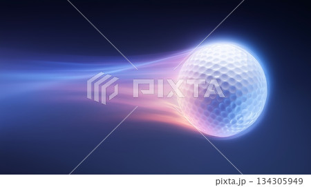 Golf ball banner with dynamic colorful energetic light trails. Golf wallpaper 134305949