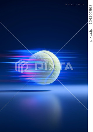 Tennis banner with dynamic colorful energetic light trails. Tennis ball wallpaper 134305968
