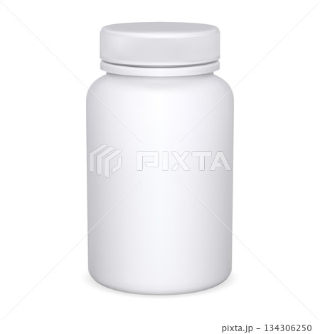 White medicine pill bottle, pharmacy tablet package 134306250