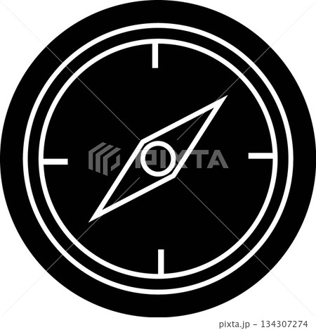 Black Circle Icon with White Outline of a Magnetic Compass 134307274