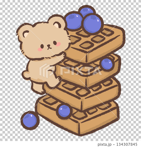 Kawaii teddy bear climbing waffle stack with blueberries cute dessert illustration playful breakfast food art bear character for stickers clipart sweet Kawaii teddy bear climbing waffle stack with blueberries cute dessert illustration playful breakfast food art bear character for stickers clipart sweet 134307845