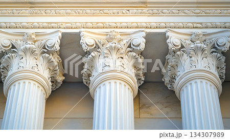 Classical architecture elements with decorative columns. 134307989