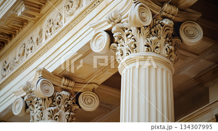 Classical architecture elements with decorative columns. Classical architecture elements with decorative columns. 134307995
