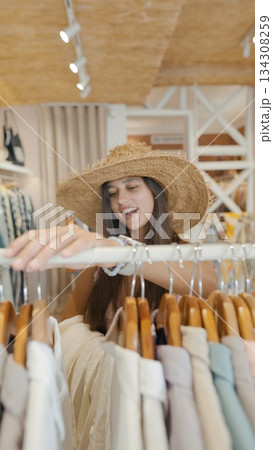 Shopping for Fashion Discovering Trendy Summer Styles in a Boutique This Season 134308259