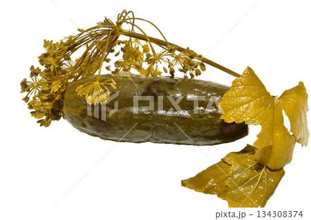 Pickled cucumber from a barrel. Pickled cucumber from a barrel. 134308374