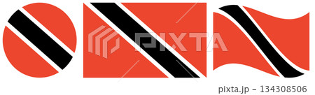 Trinidad and Tobago flags collection. Round flag of Trinidad and Tobago in circle shape. Waving flag of Trinidad and Tobago isolated. Trinidad and Tobago flags collection. Round flag of Trinidad and Tobago in circle shape. Waving flag of Trinidad and Tobago isolated. 134308506