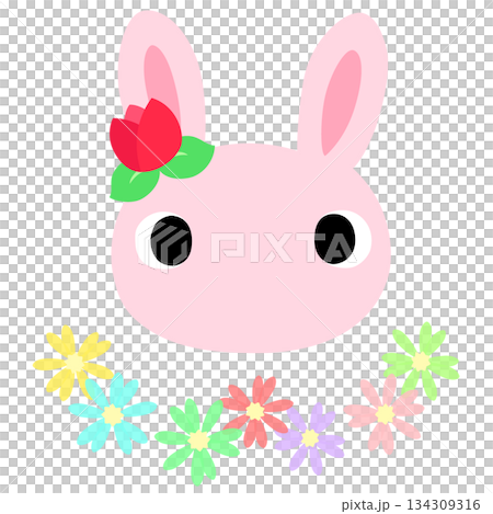 Cute rabbit logo Spring tulips Cute rabbit logo Spring tulips 134309316