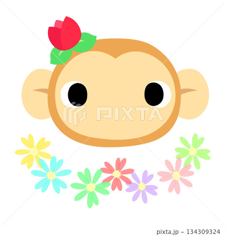 可愛いサルのマーク　春のチューリップ 134309324