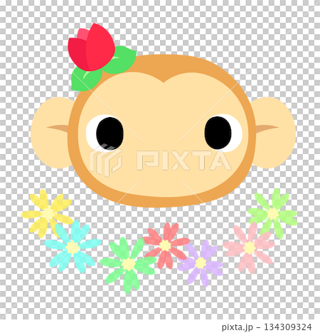 可愛的猴子標誌 春季鬱金香 可愛的猴子標誌 春季鬱金香 134309324