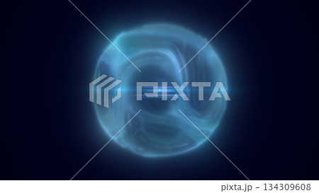 Abstract glowing blue sphere with inner light streaks, symbolizing energy flow, fusion, and futuristic motion 134309608