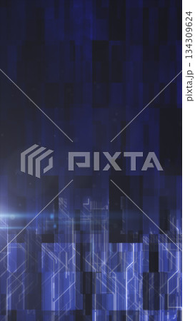 Abstract digital background with glowing blue rectangles and circuit patterns symbolizing data flow and connectivity 134309624