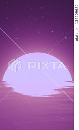 Minimalist pink sunset over reflective water with stars scattered across the night sky Minimalist pink sunset over reflective water with stars scattered across the night sky 134309629