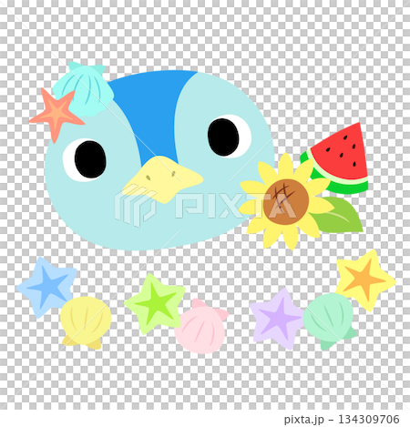 可愛いペンギンのマーク　夏の貝殻 134309706