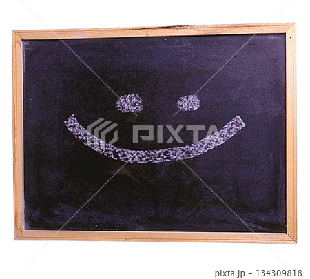 Chalkboard with Smiley Face isolated on white background 134309818