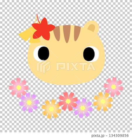 可愛いリスのマーク　秋の紅葉 134309856