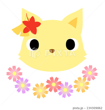 可愛いキツネのマーク　秋の紅葉 134309862