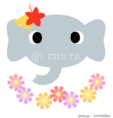 可愛いゾウのマーク　秋の紅葉 134309868