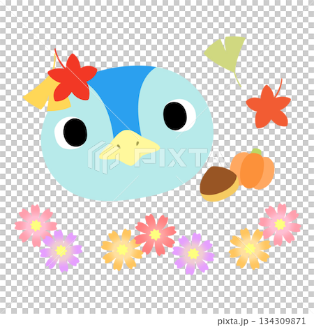 Cute penguin logo Autumn leaves 134309871