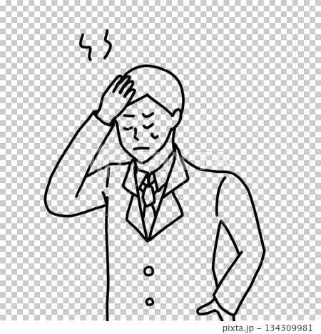 A man in a suit holding his head (line drawing) A man in a suit holding his head (line drawing) 134309981